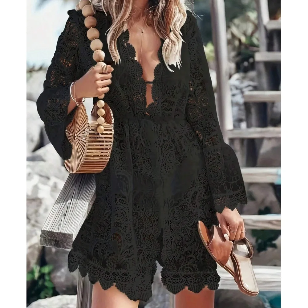 Boho Sheer Stretchy Waist Beach Swim Cover up - Picture 5 of 10
